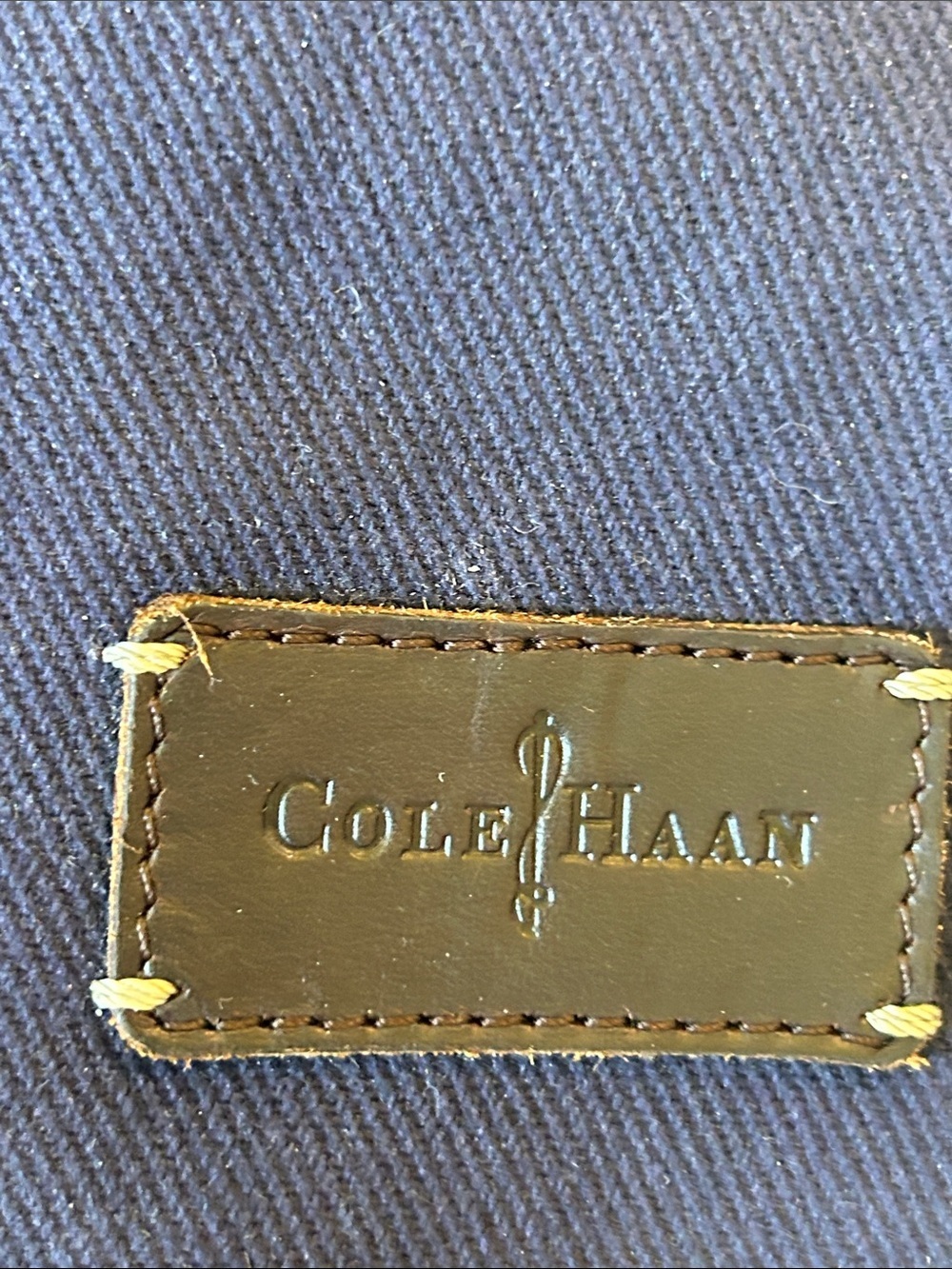 COLE HAAN BLUE CANVAS AND BROWN LEATHER  CARRY SATCHEL /MESSENGER BAG - Picture 2 of 16